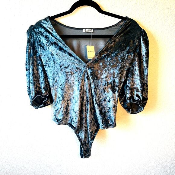 Free People Midnight Blue Velvet BodySuit - Picture 1 of 4